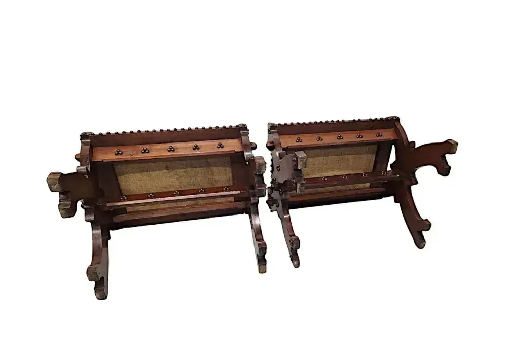 A Lovely Unusual Pair Of 19th Century Gothic Oak X Framed Stools photo vintage