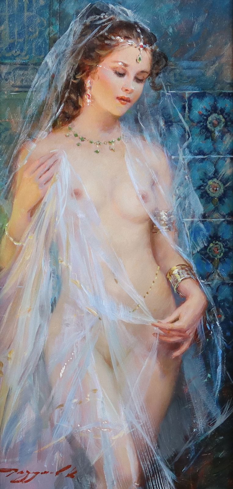 Konstantin Razumov Oil On Canvas Odalisque With A White Veil photo furniture