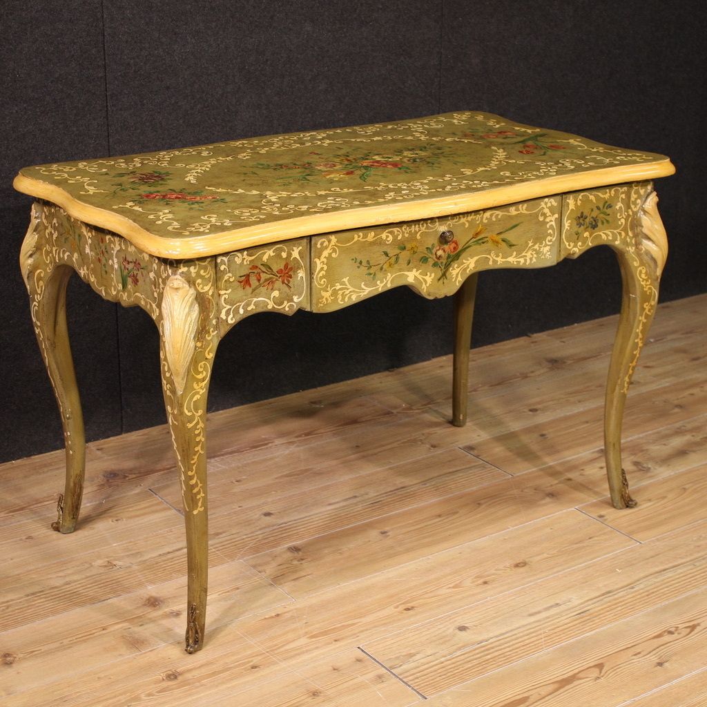 20th Century French Lacquered And Painted Writing Desk