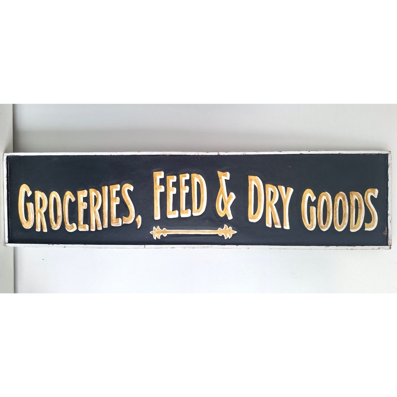 Groceries Dry Goods Large Wooden Sign Embossed Hand Painted Wall Hanging Vintage