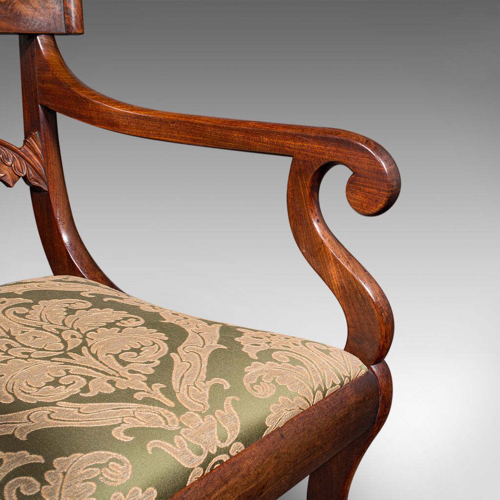 Furniture Antique Elbow Chair, English Drawing Room Seat, Study, Bedroom Armchair, Regency photo