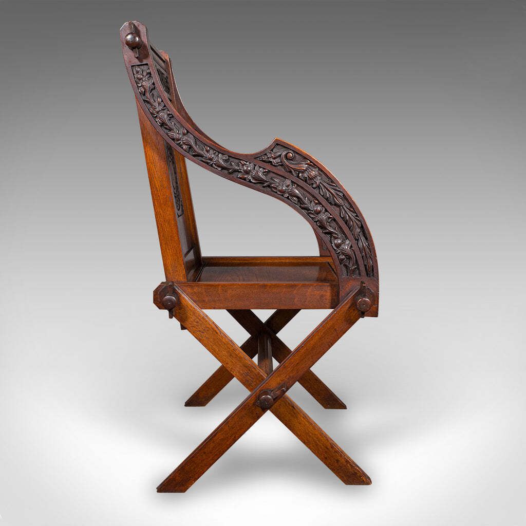 Antique Glastonbury Chair, English, Oak, Elbow Seat, Gothic Revival, Victorian photo for sale