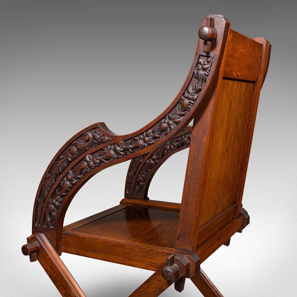 2310.0 Antique Glastonbury Chair, English, Oak, Elbow Seat, Gothic Revival, Victorian photo