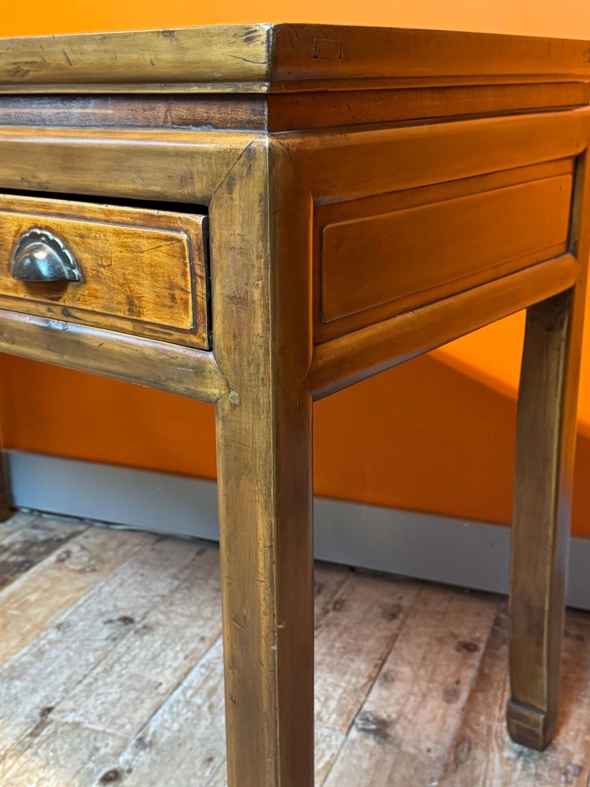 Antique Chinese Elm Three Drawer Table photo Furniture