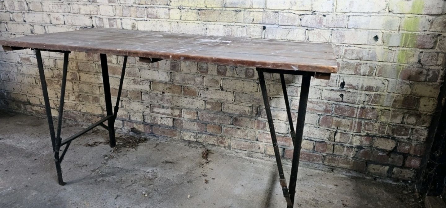 Early 20th Century Pine And Iron Trestle Work Table England, Circa 1900 photo furniture