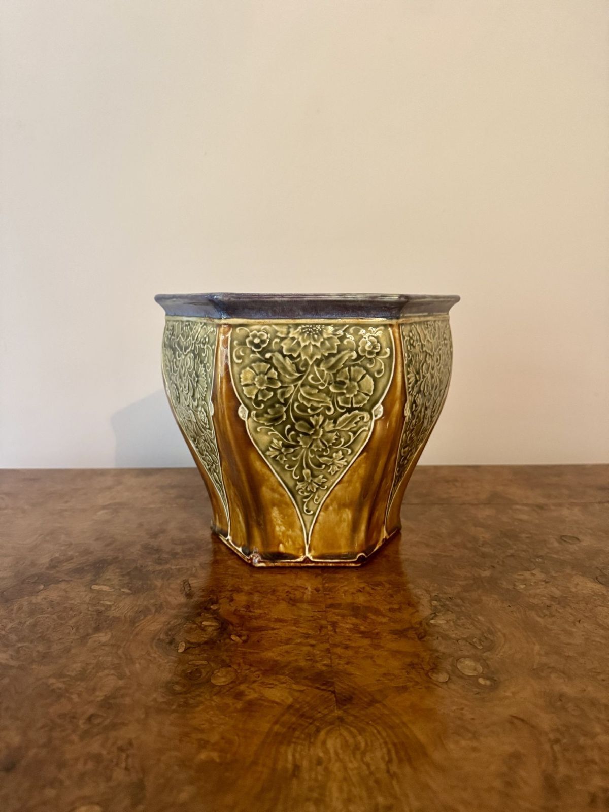Quality Antique Doulton Lambeth Hexagonal Jardiniere By Ethel Beard photo 395.0