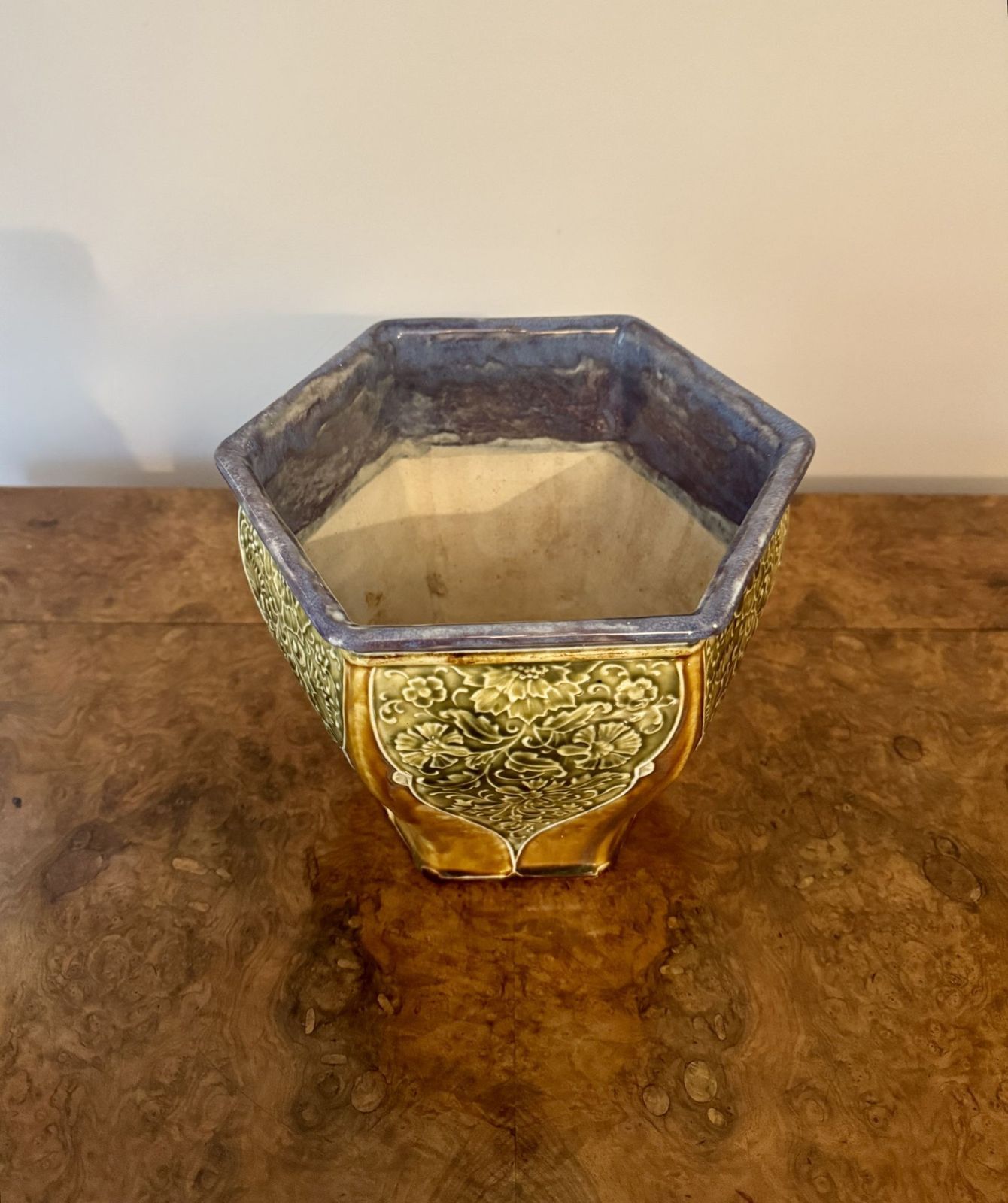 Quality Antique Doulton Lambeth Hexagonal Jardiniere By Ethel Beard photo vintage
