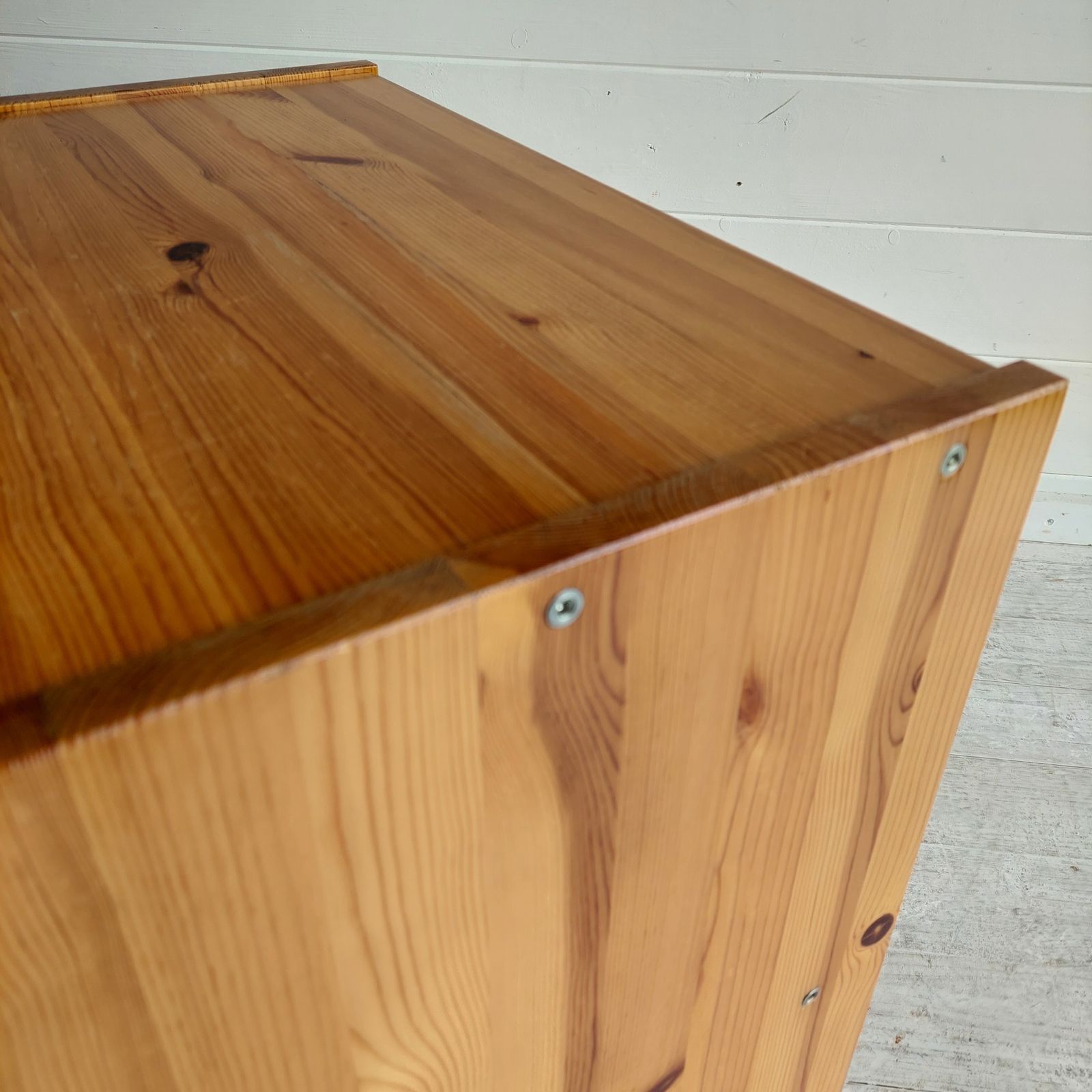 photo buy Mid Century Nightstand Scandinavian Pine Bedside Table Les Arcs Perriand Style 1970s, Sweden