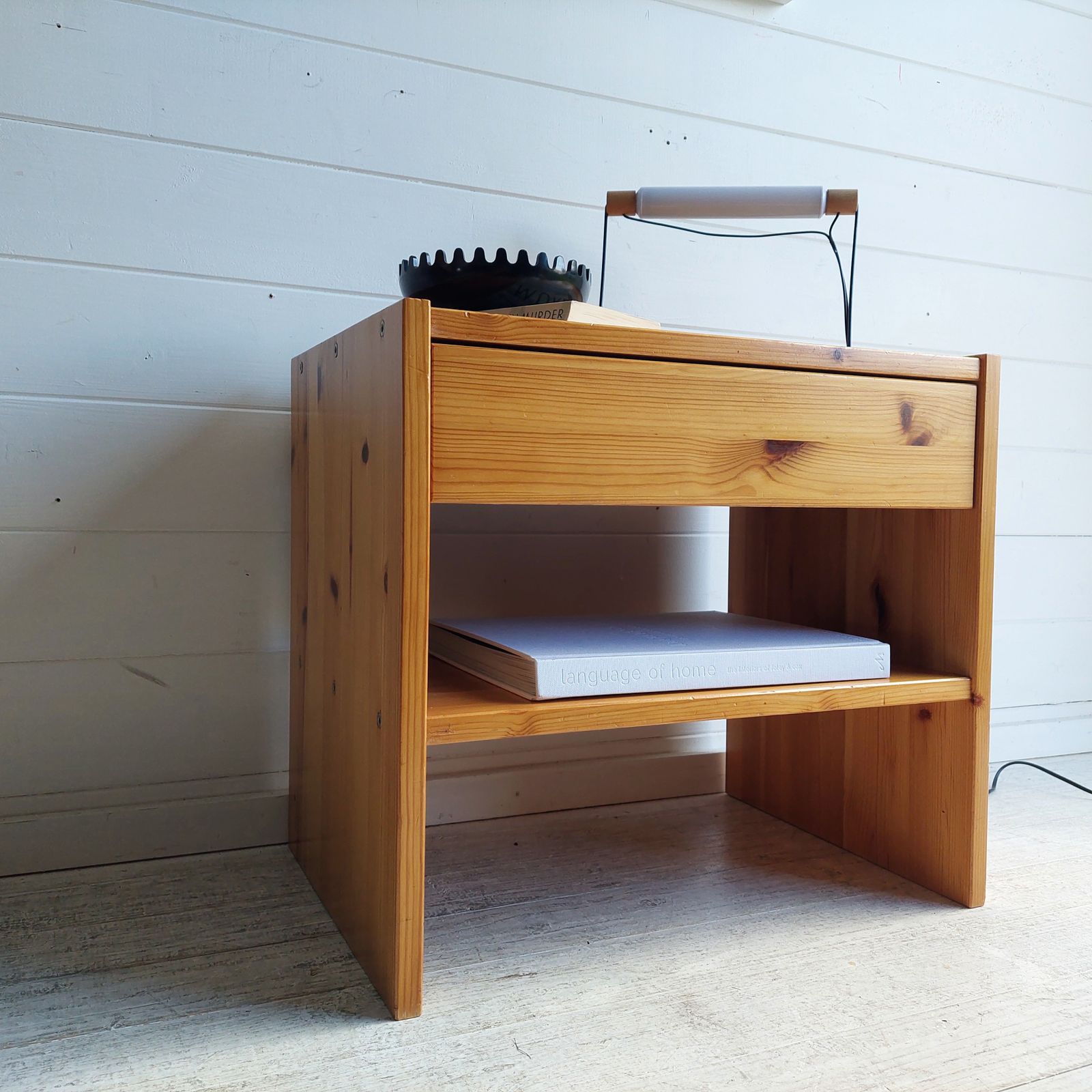 Mid Century Nightstand Scandinavian Pine Bedside Table Les Arcs Perriand Style 1970s, Sweden photo furniture