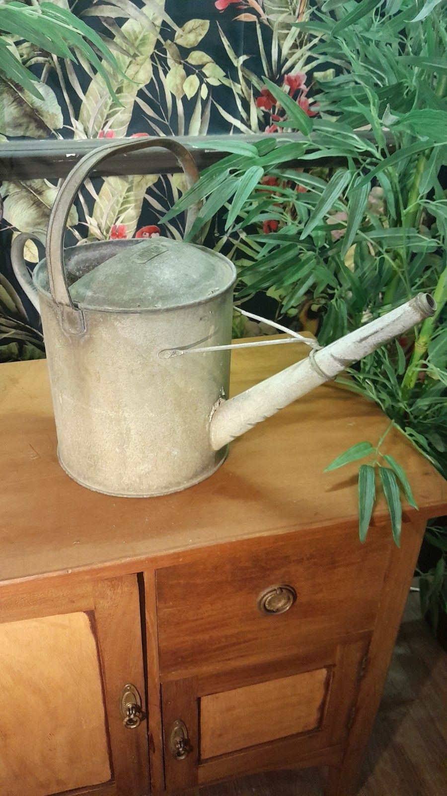 Vintage Galvanized Watering Can Two Gallon 40cm Tall Galvanised Metal With Rose