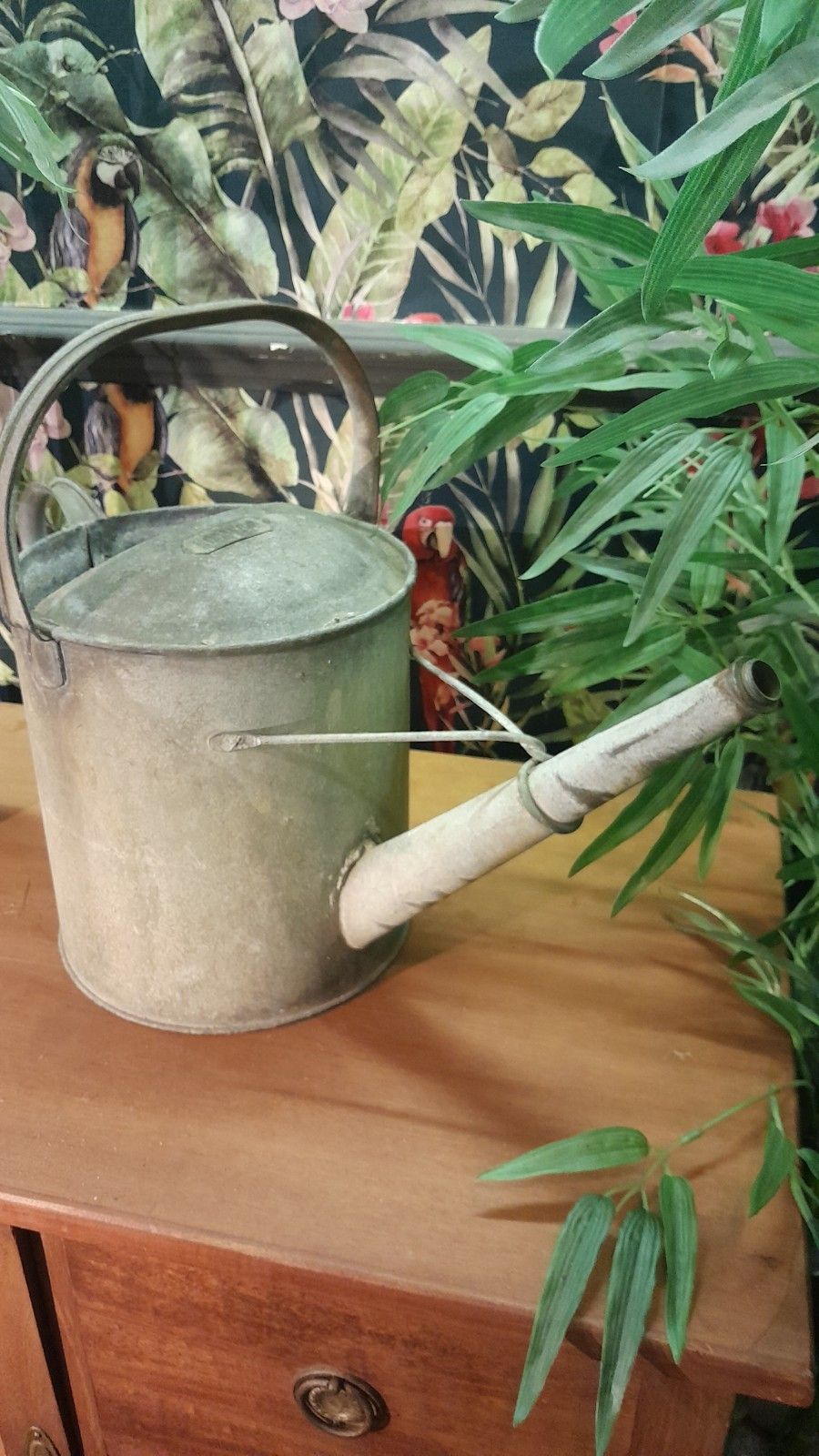 Vintage Galvanized Watering Can Two Gallon 40cm Tall Galvanised Metal With Rose photo buy