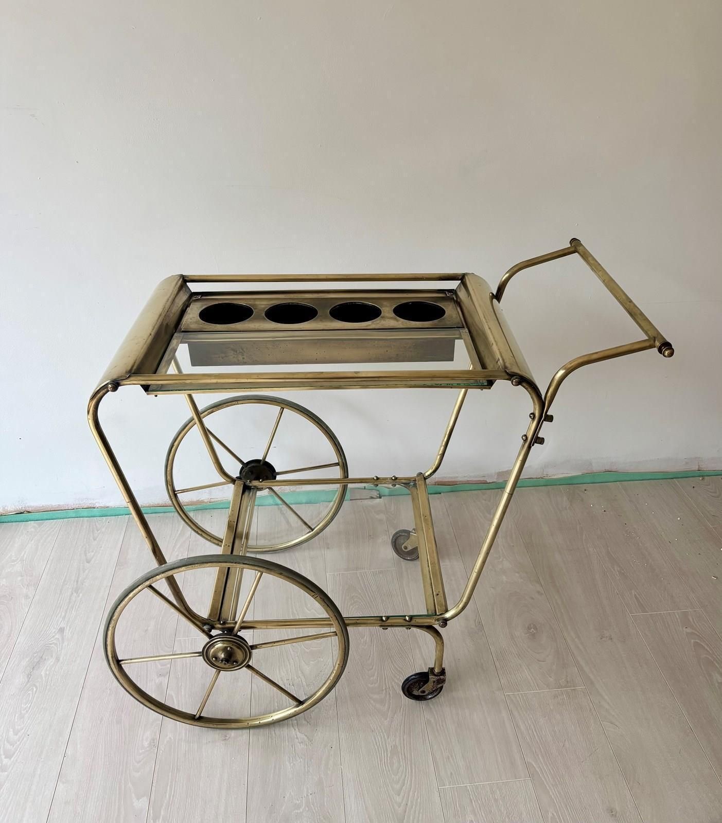 Mid Century Bauhaus Brass Drinks Trolley photo buy
