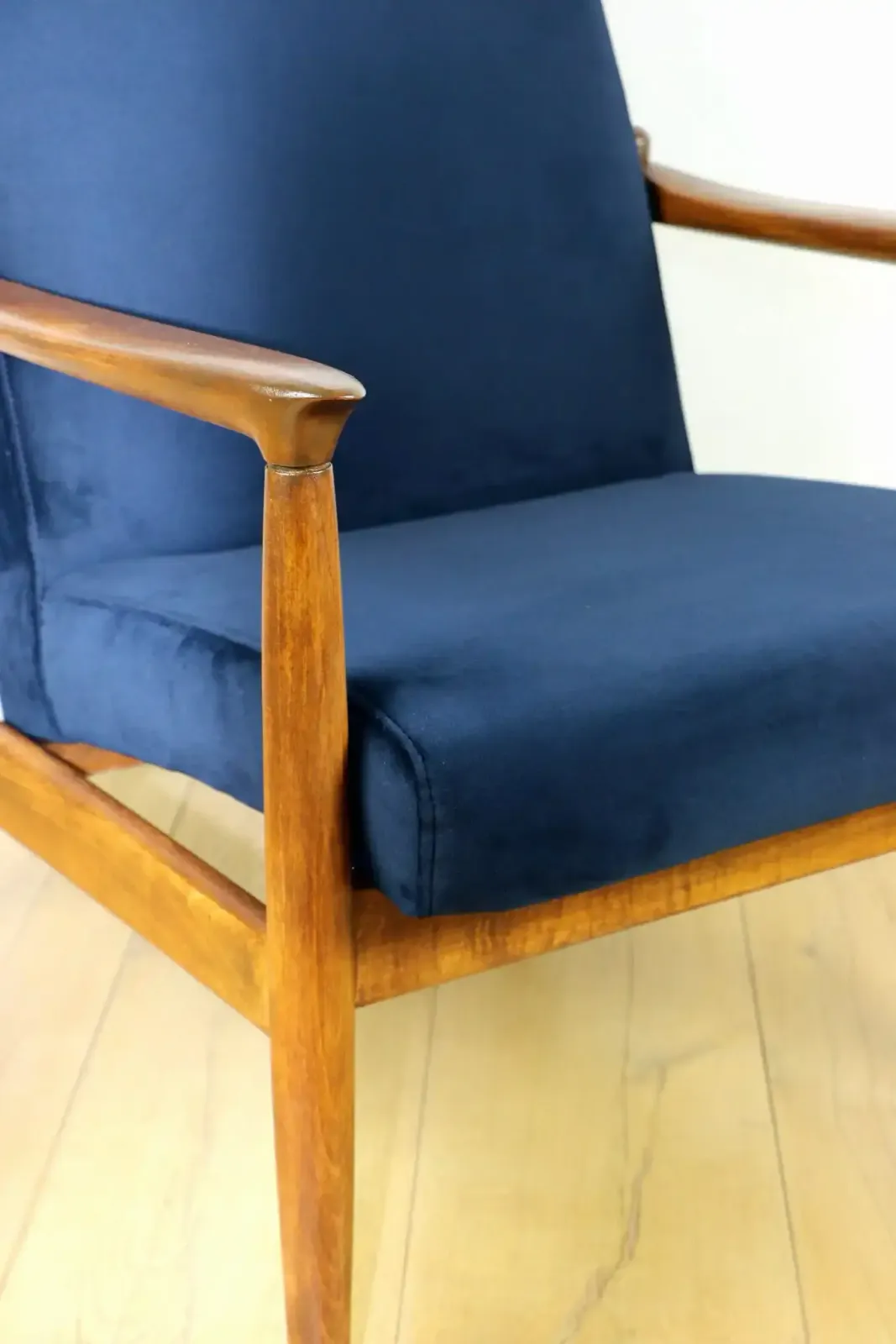 Gfm 64 Armchair, Designed By Edmund Homa From The 1970s, Navy Blue   Dark Wood photo furniture