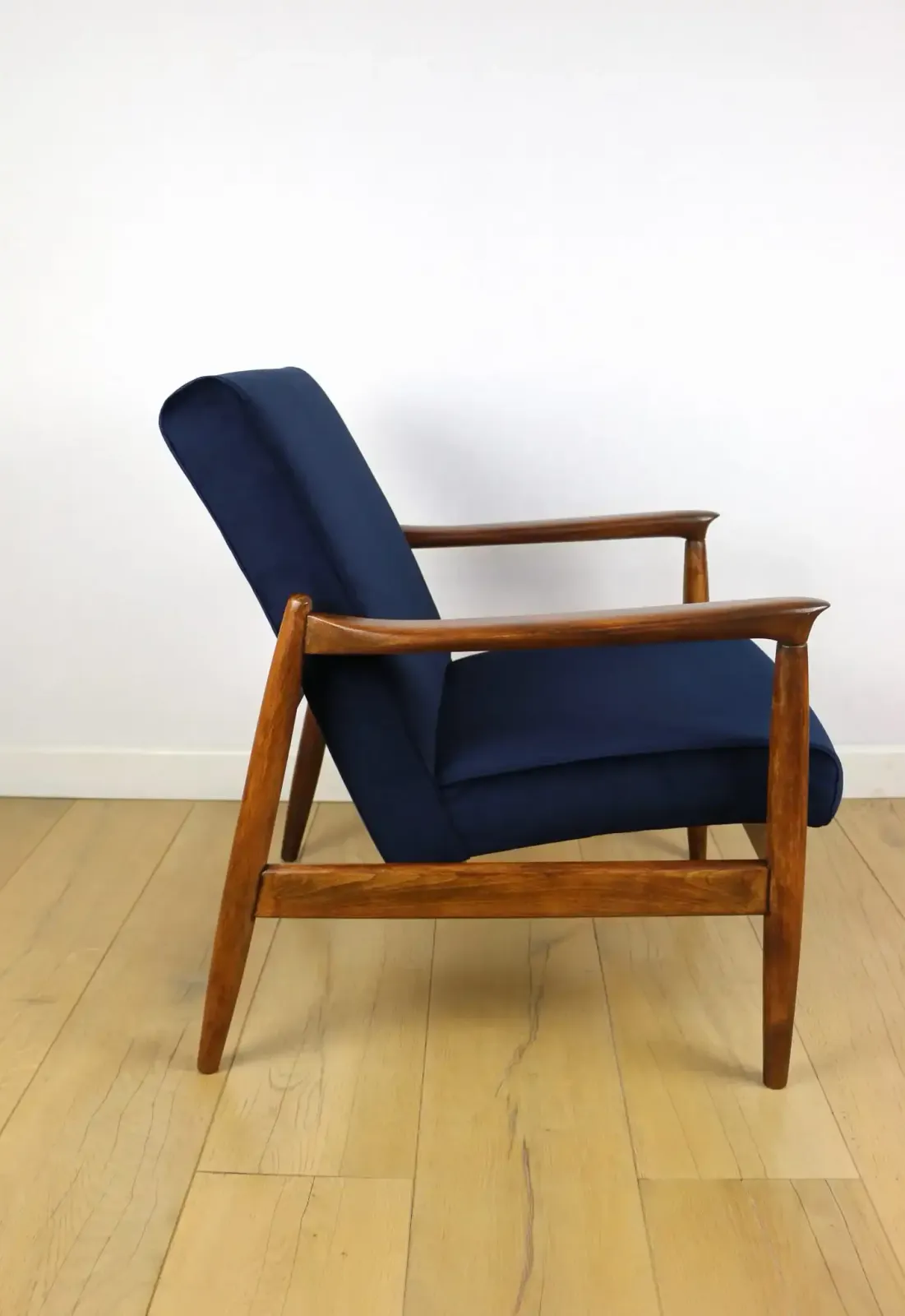 Gfm 64 Armchair, Designed By Edmund Homa From The 1970s, Navy Blue   Dark Wood photo Furniture