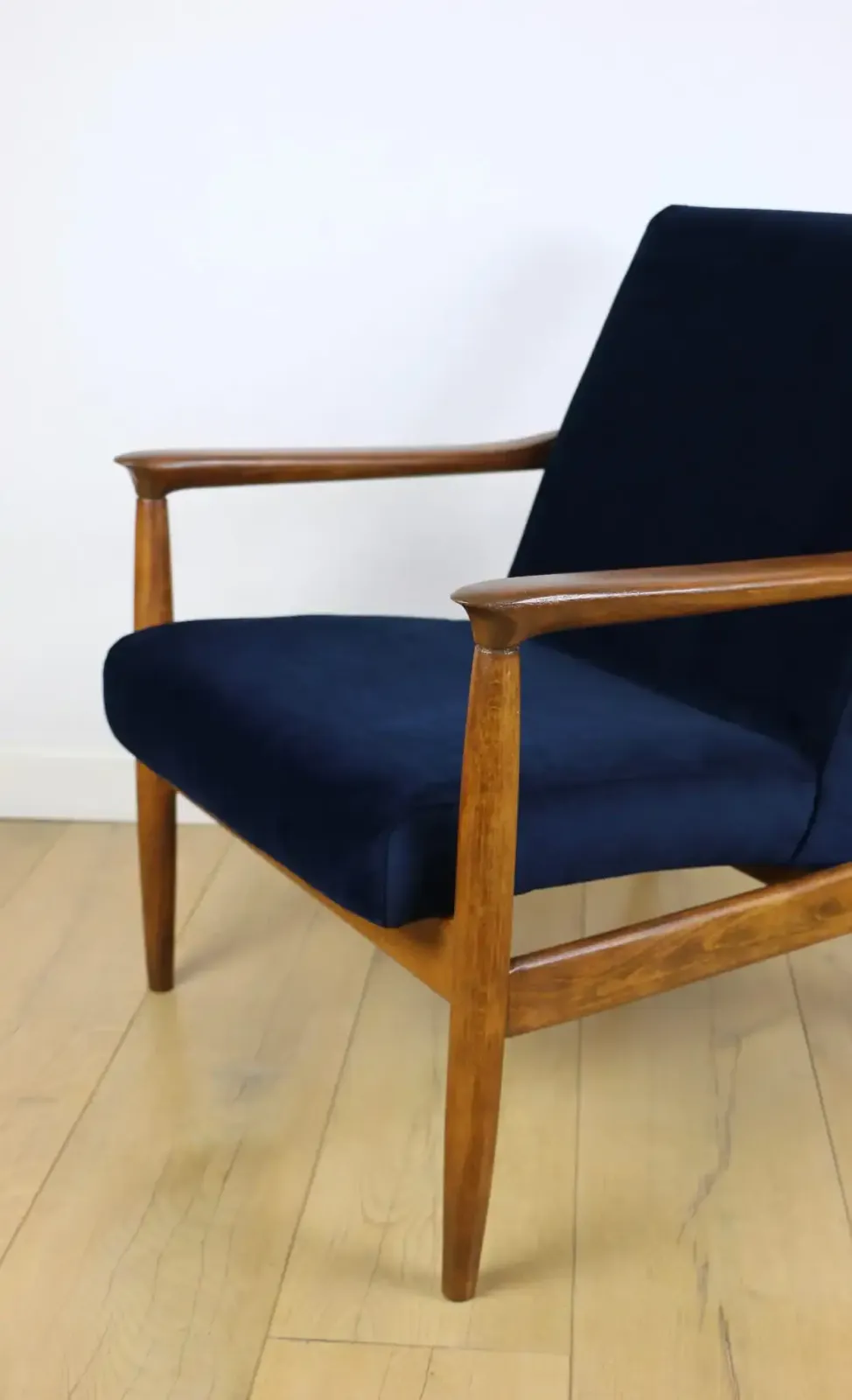 photo for sale Gfm 64 Armchair, Designed By Edmund Homa From The 1970s, Navy Blue   Dark Wood