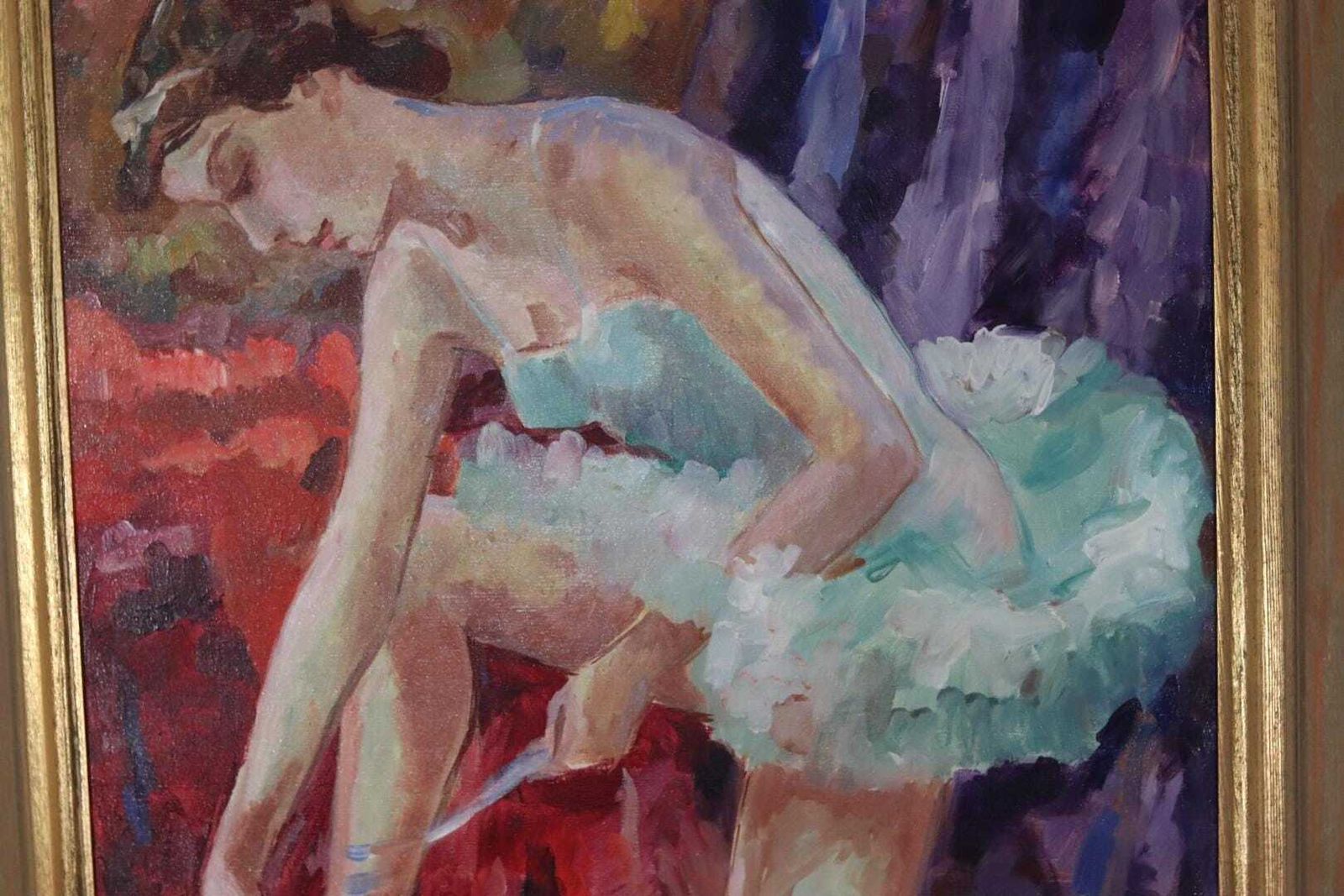 Original Large Oil On Canvas Painting – “Ballerina”–  Vintage & Framed (88 × 77 Cm / 34.6" × 30.3") photo vintage