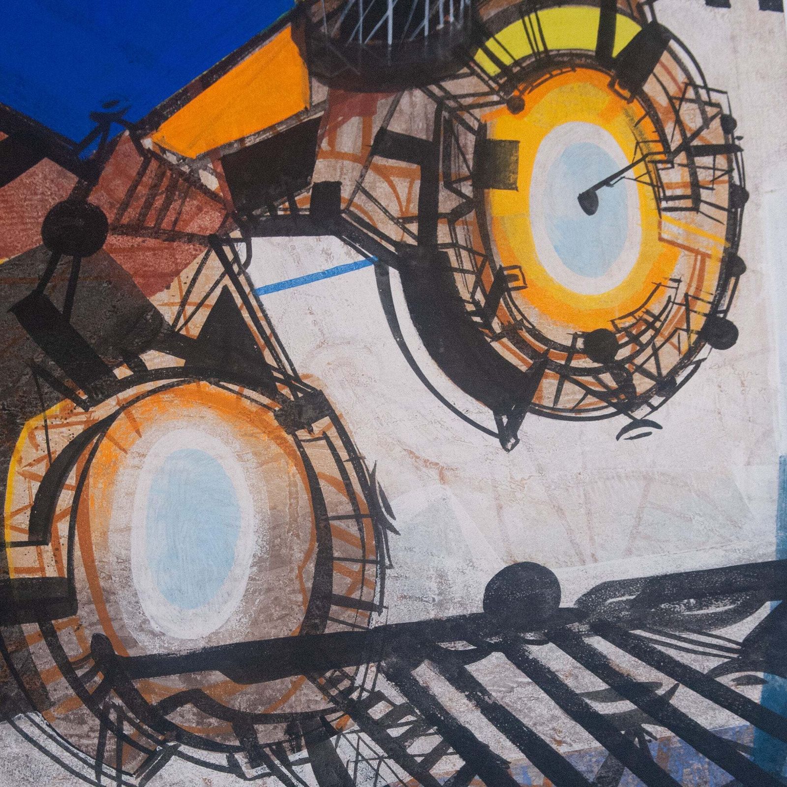 Industriële Geometrische Abstractie – Gesigneerd   Olie Op Fijn Doek photo Kunst