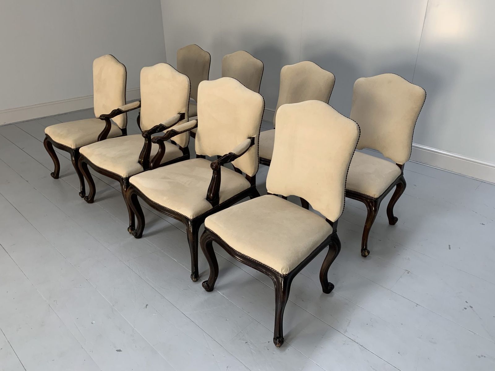 Suite Of 8 Ralph Lauren “Noble Estate” Dining Chairs – In Ivory Suede photo furniture