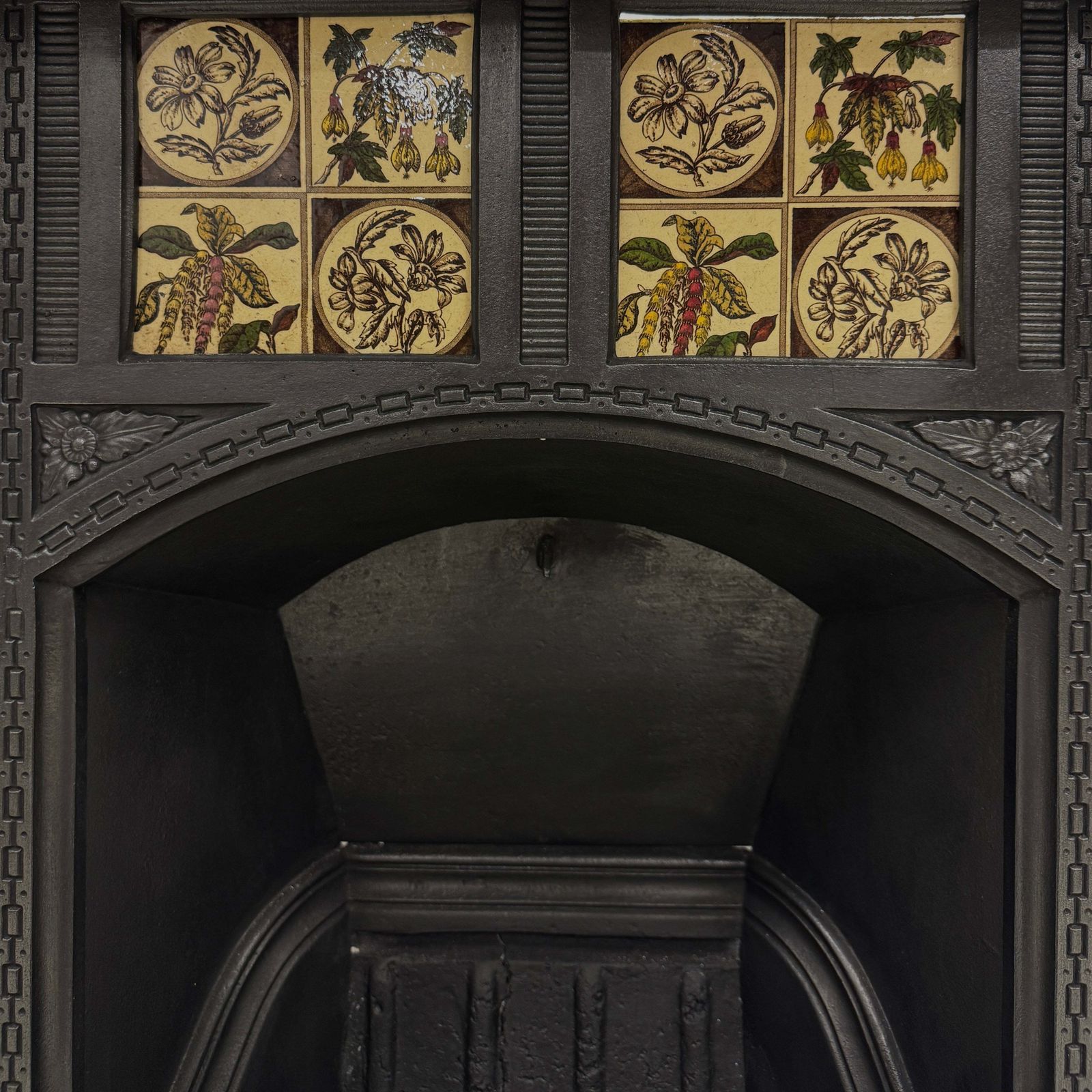 Antique Victorian Cast Iron Floral Tiled Fireplace Insert photo buy
