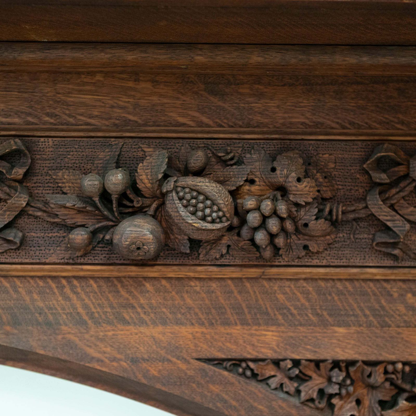 Home Fixtures Monumental Antique Arts & Crafts Carved Oak Fireplace Surround photo