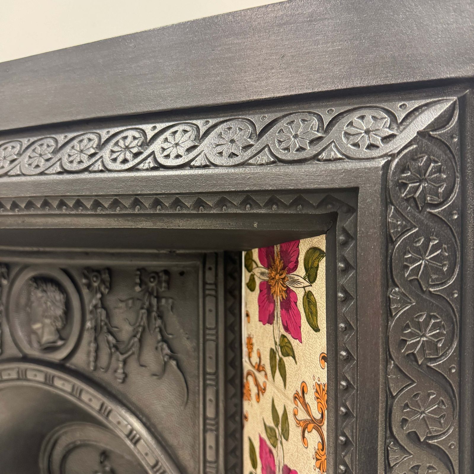 Victorian Cast Iron Tiled Fireplace Insert With Floral Panels photo Home Fixtures
