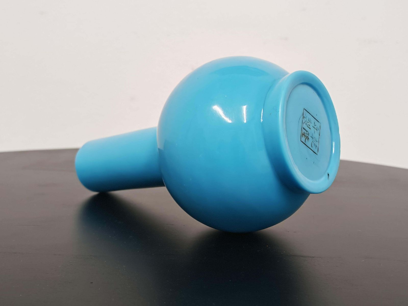 Antique Sculptural Turquoise Glass Vase By Peking Glass, China 18th Century photo vinterior