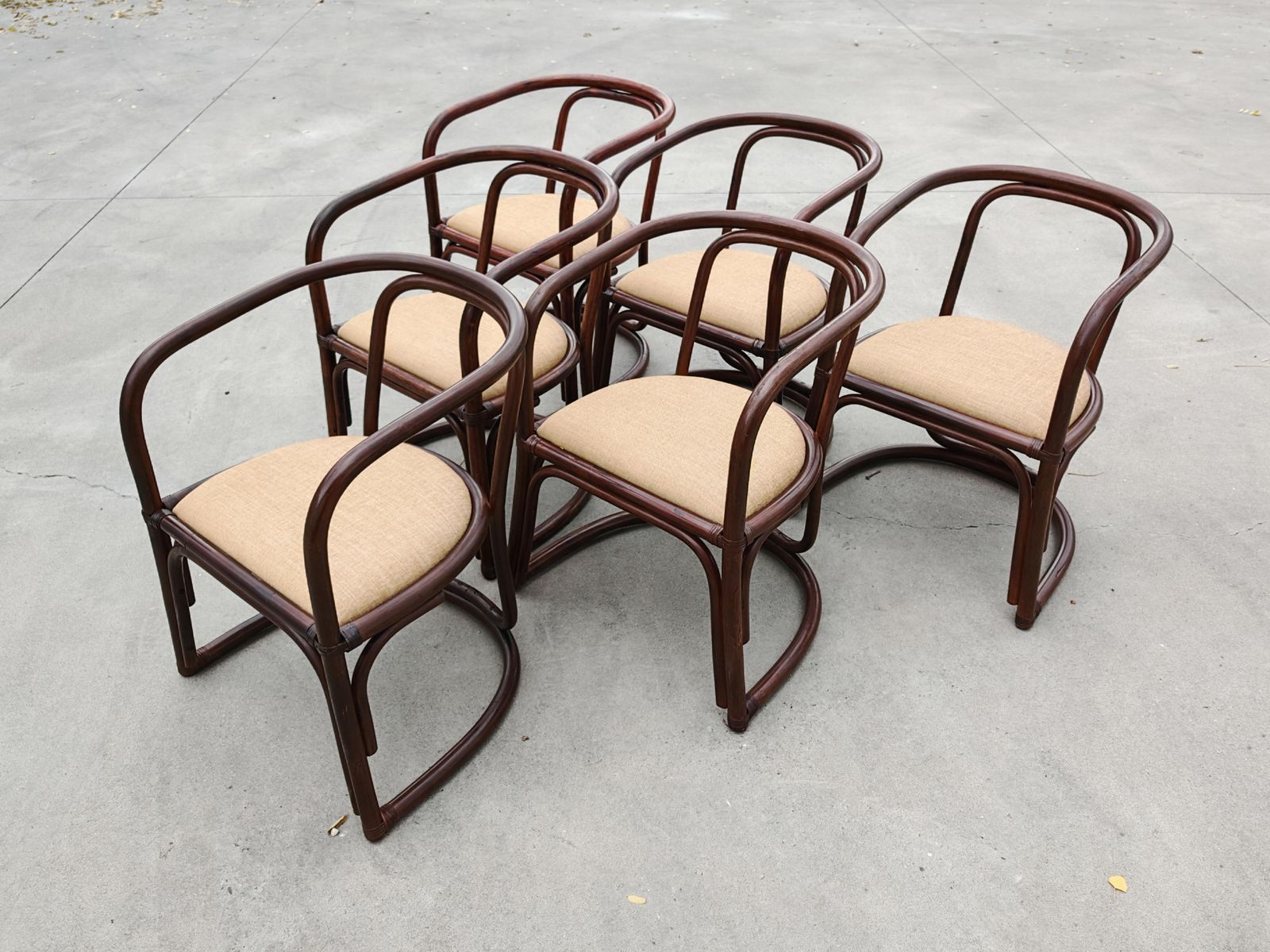 photo for sale Set Of 6 Bamboo Armchairs For A Dining Room, Italy 1970s