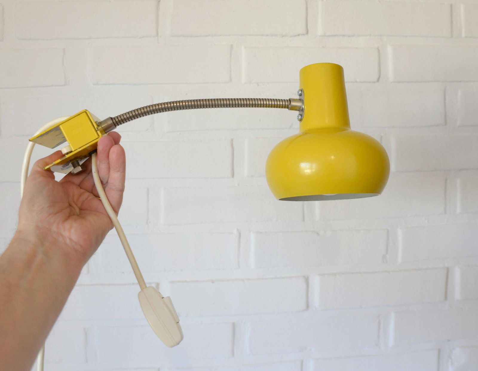 Space Age Style Lamp / Vintage Yellow Bookshelf Light / Mid Century Modern / Reading Light Fixture / Yugoslavia 1970's photo vinterior