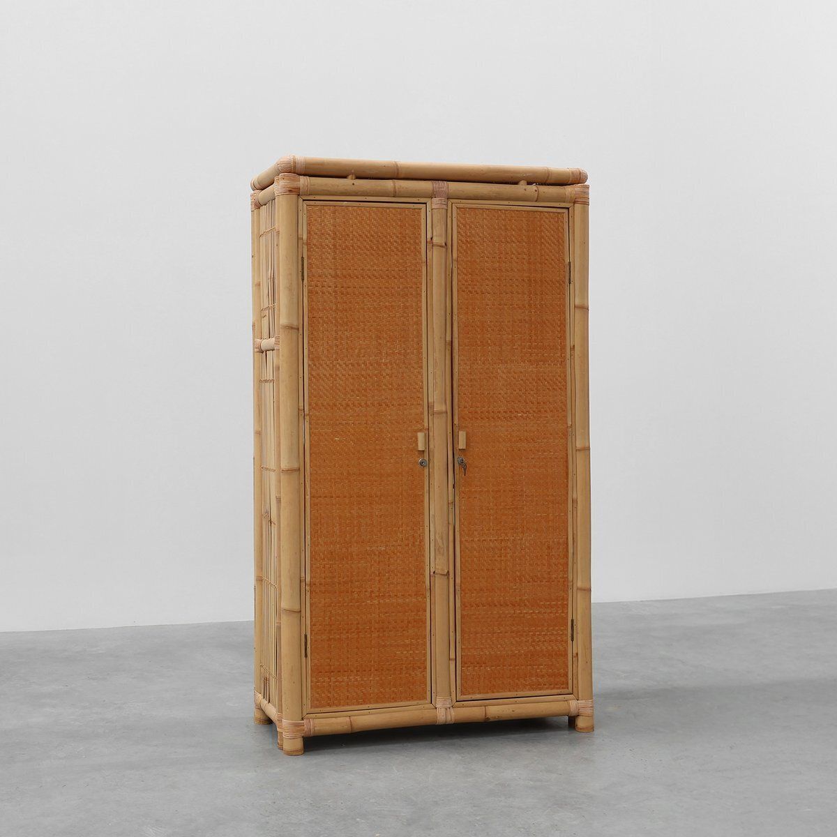 Mid Century Bamboo And Rattan Wardrobe, Italy, 1960s