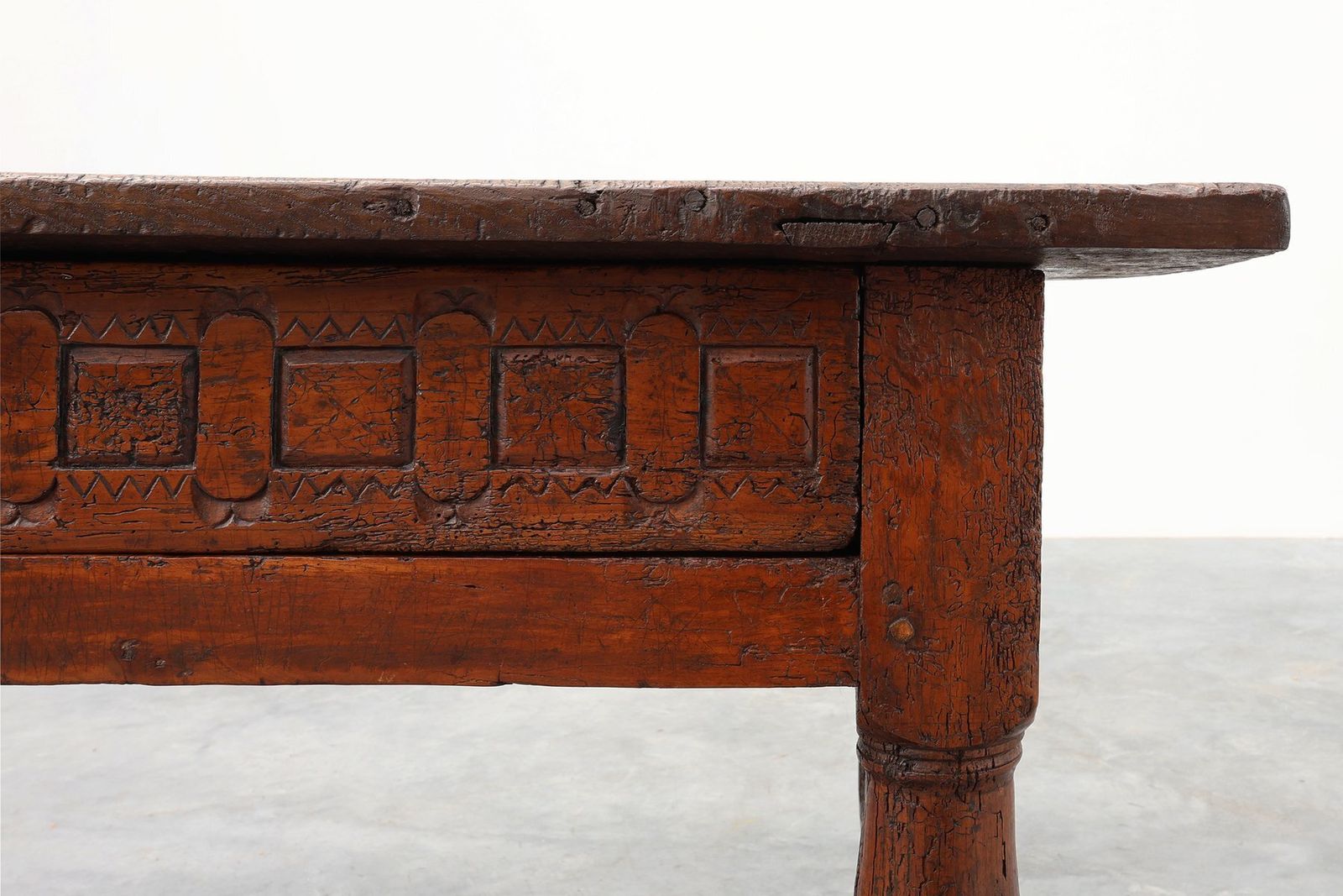 Wabi Wabi Style Hand Carved Oak Side Table, Spain, 17th Century photo 3945.0