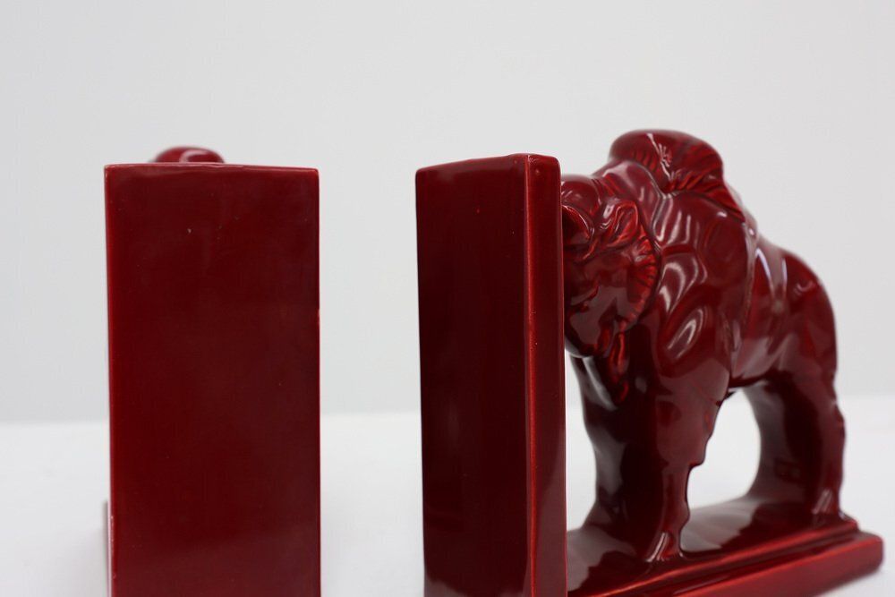 photo furniture Art Deco Red Glazed Ceramic Bison Ox Bookends, Belgium, 1920s, Set Of 2