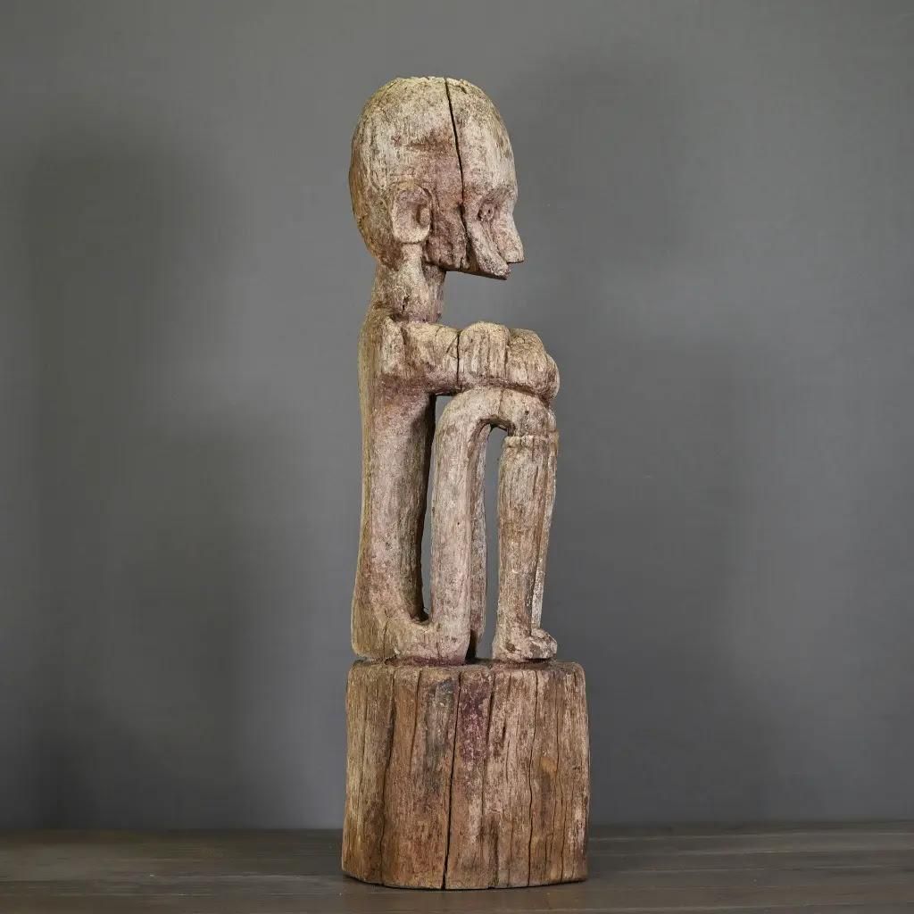 Leti Tribal Statue In Aged Wood With Stand – 20th Century Ethnic Indonesian Art photo for sale