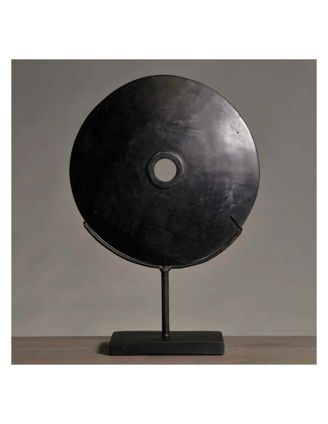 Papuan Black Stone Disc Sculpture – Ethnic Ritual Art, Contemporary photo Art