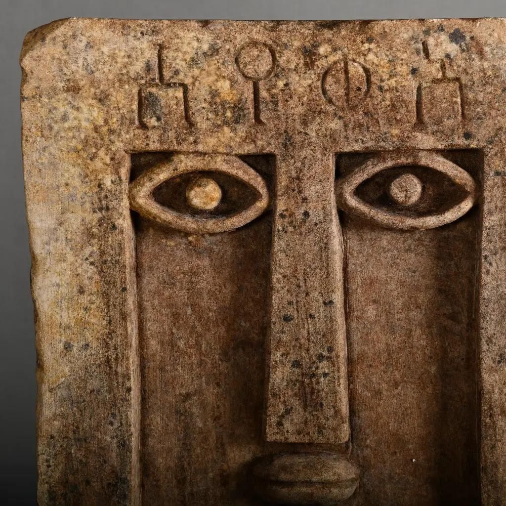 Stylized Antique Sandstone Stele – “Ideograms” Model, South Arabian Funerary Art photo 1196.0