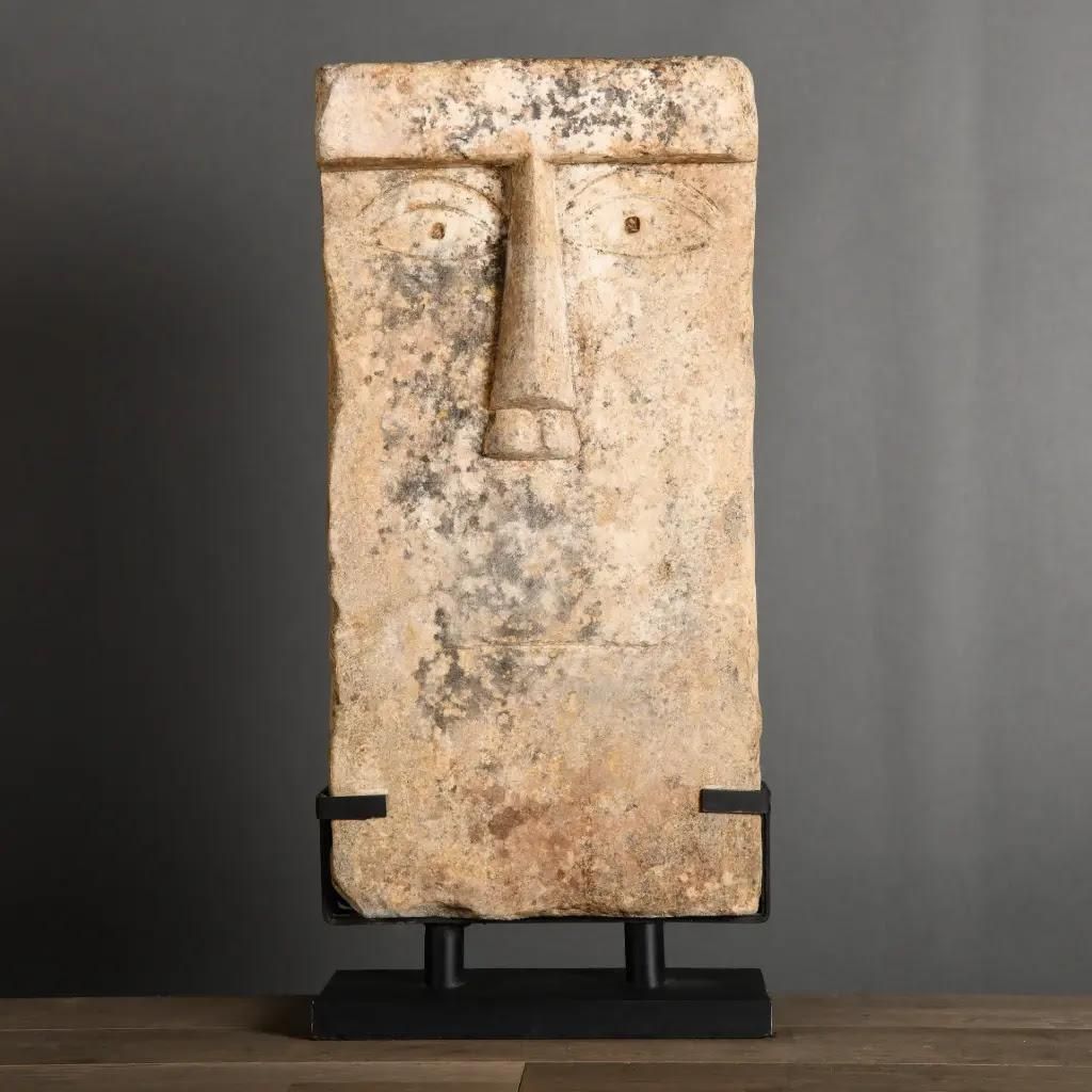 Large Primitivist Sandstone Sculpture – “Muette” Stele, Ancient Yemeni Style photo furniture