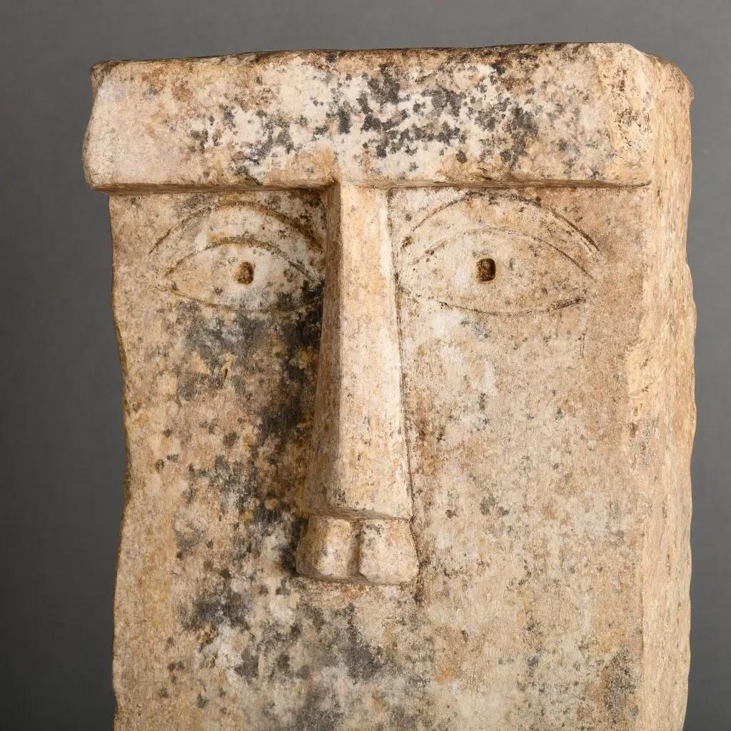 Large Primitivist Sandstone Sculpture – “Muette” Stele, Ancient Yemeni Style photo Art