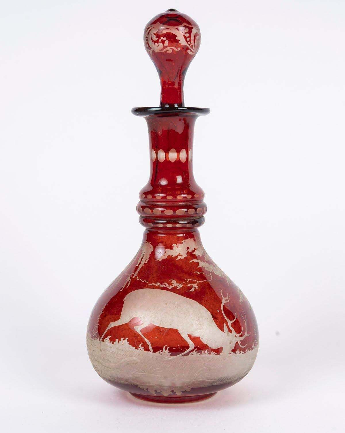 Engraved Bohemian Crystal Oil And Vinegar Set, A Small Salt Shaker, Napoleon III photo furniture