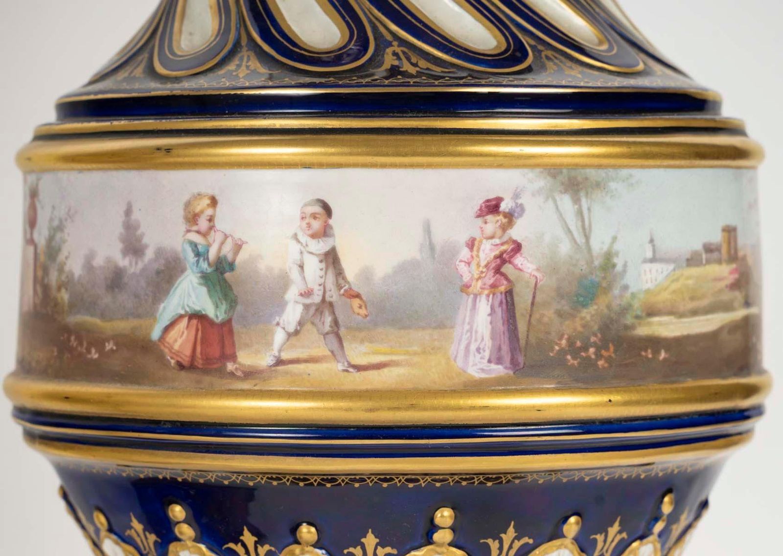 Pair Of Sèvres Porcelain Gilt Bronze Covered Vases, Napoleon III Period. photo for sale