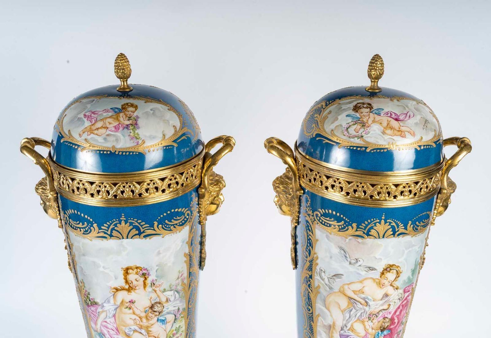 Pair Of Large Covered Vases In Painted Porcelain, 19th Century, Napoleon III. photo furniture