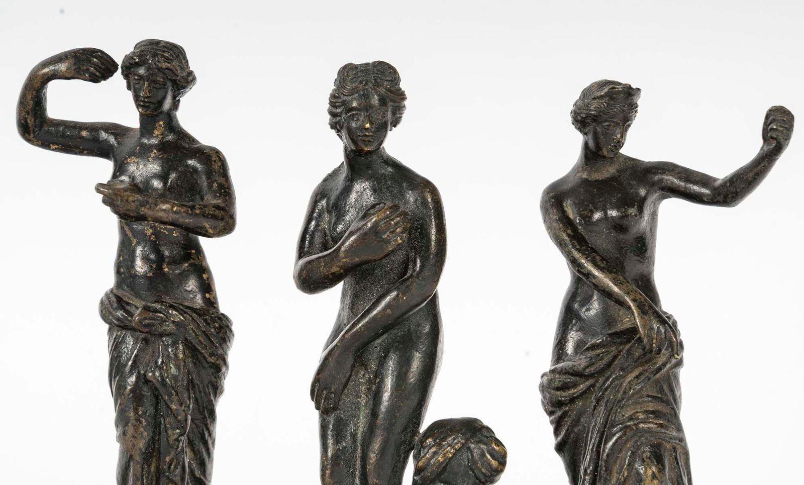 Suite Of 3 Figures, Bronze Sculpture, 20th Century, Antique Style. photo furniture