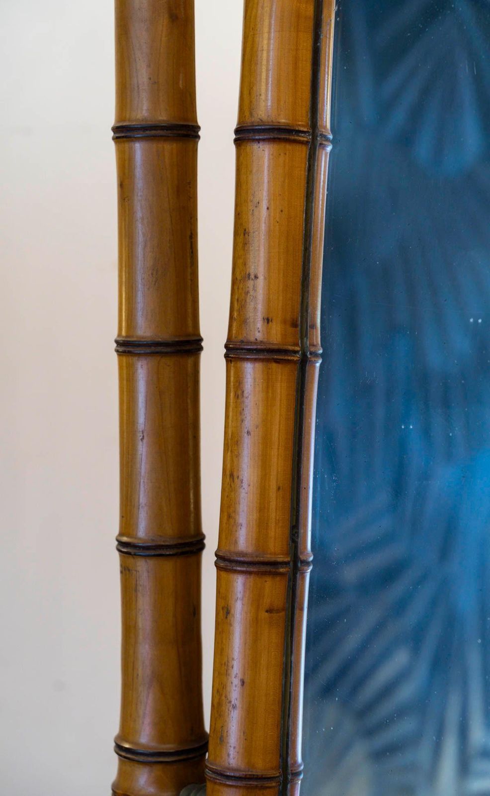 Large Bamboo Style Wooden Psyche Mirror, 19th Century, Napoleon III Period. photo for sale