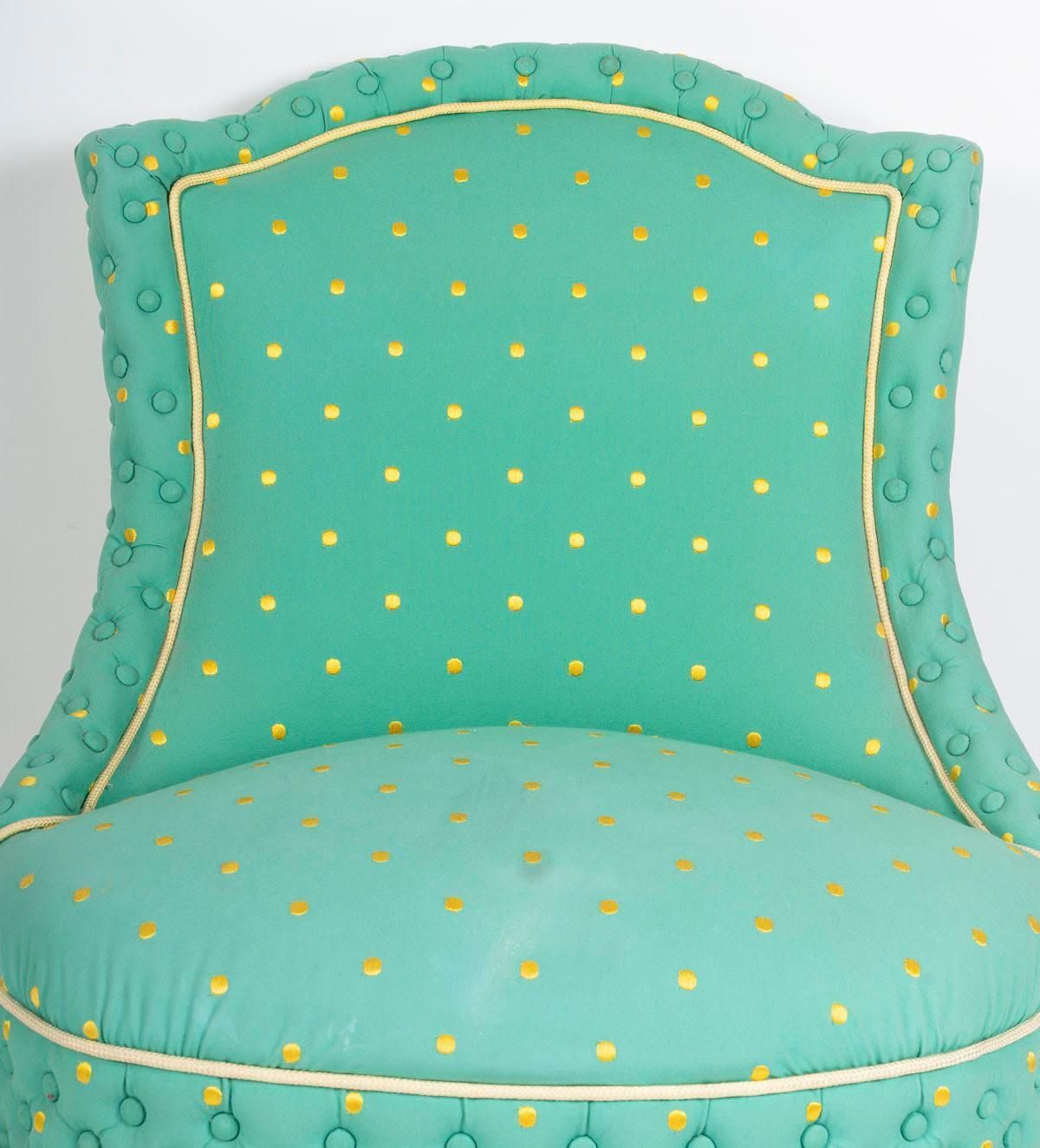 Armchairs, Napoleon III Period, 19th Century, Upholstered In Green And Gold. photo furniture