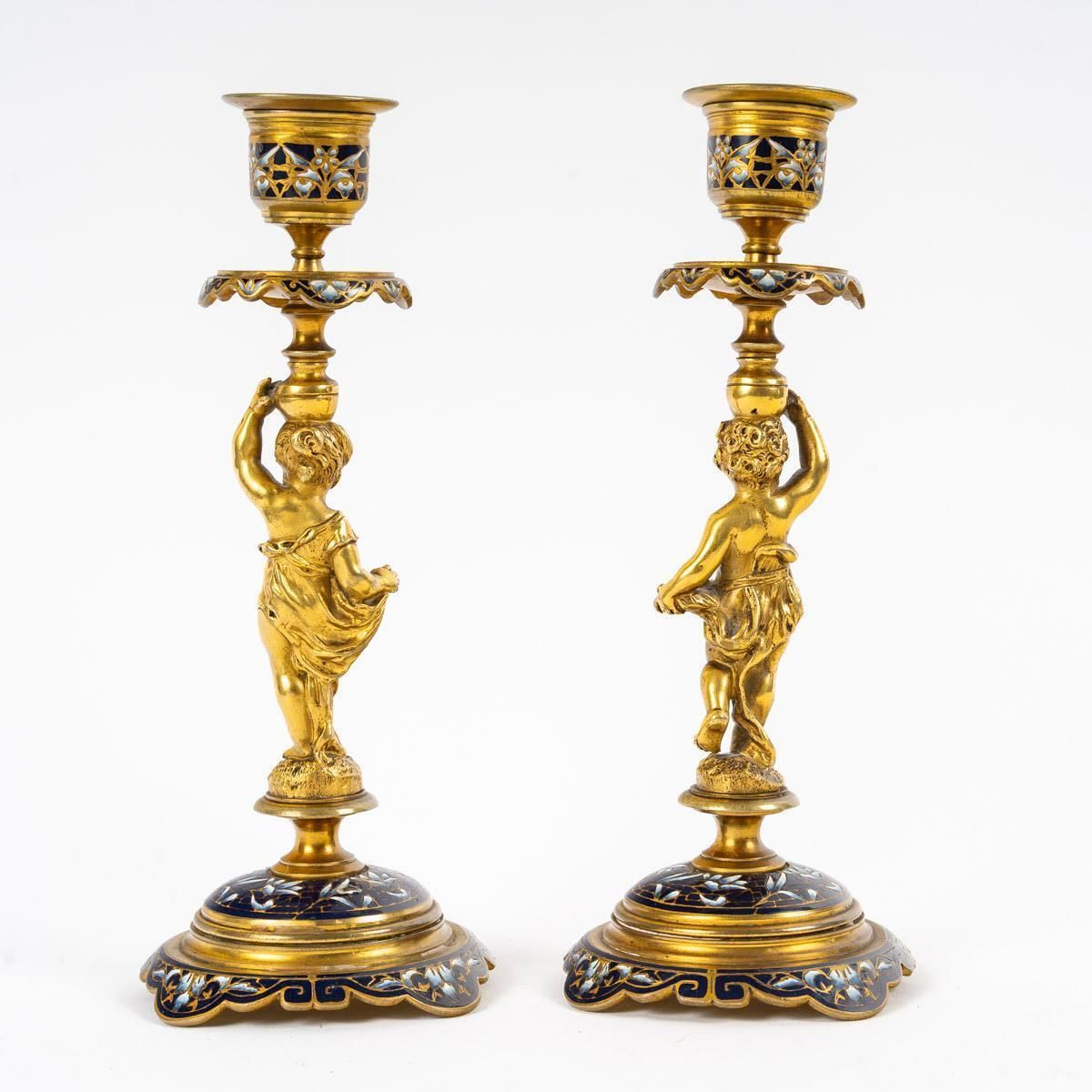 An Inkwell And Two Candlesticks From The 19th Century, Napoleon III Period. photo vintage