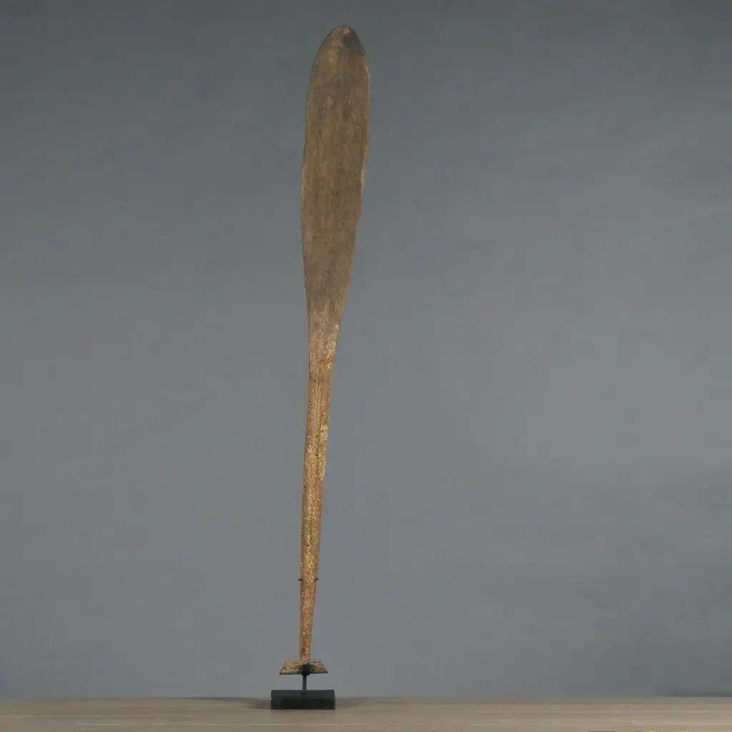 Ethnic Carved Wood Paddle On Stand, Natural Patina, Borneo, 18th–19th C. photo furniture