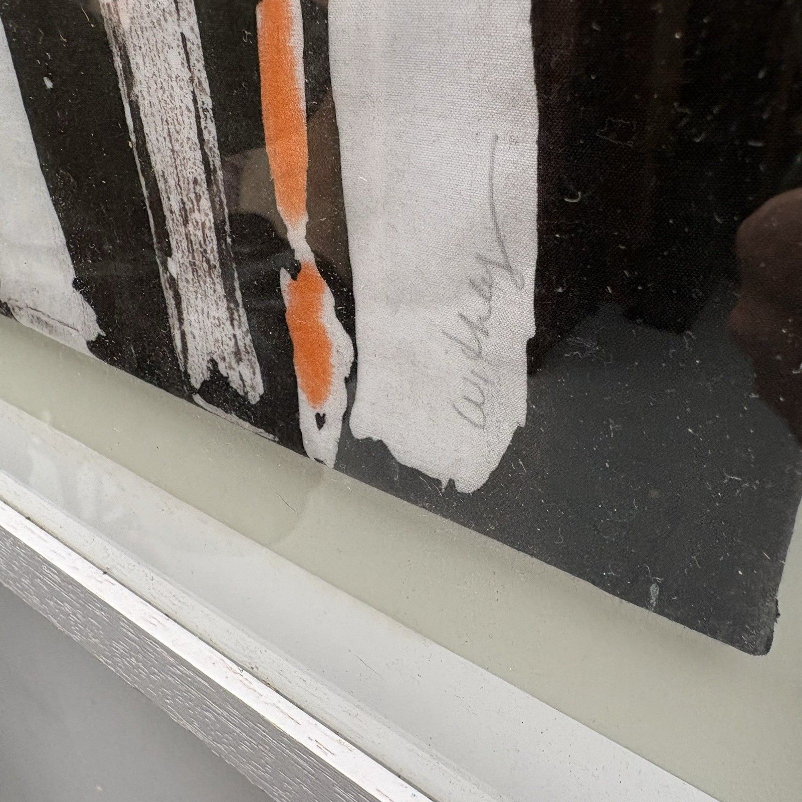 Abstract Acrylic Painting Orange Black White Gold Strokes By M Withey 63 X 52 Cm photo vinterior
