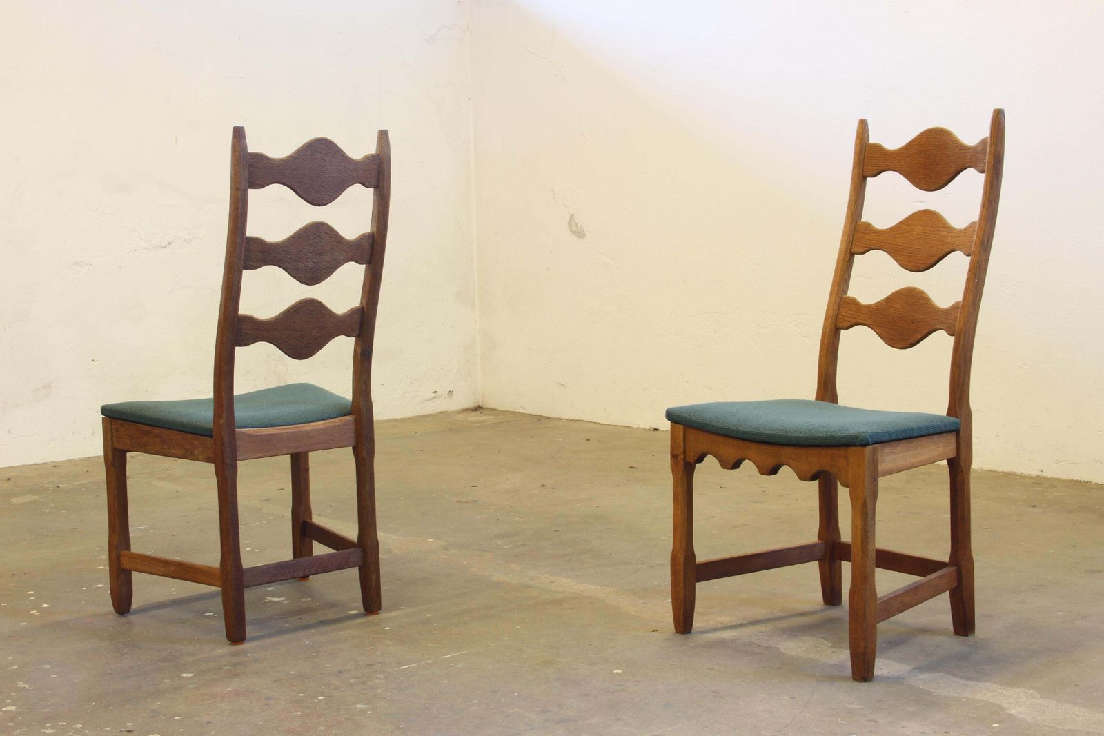 Vintage 1960s Danish Brutalist Ladderback Oak Chairs In The Style Of Kjærnulf photo vintage
