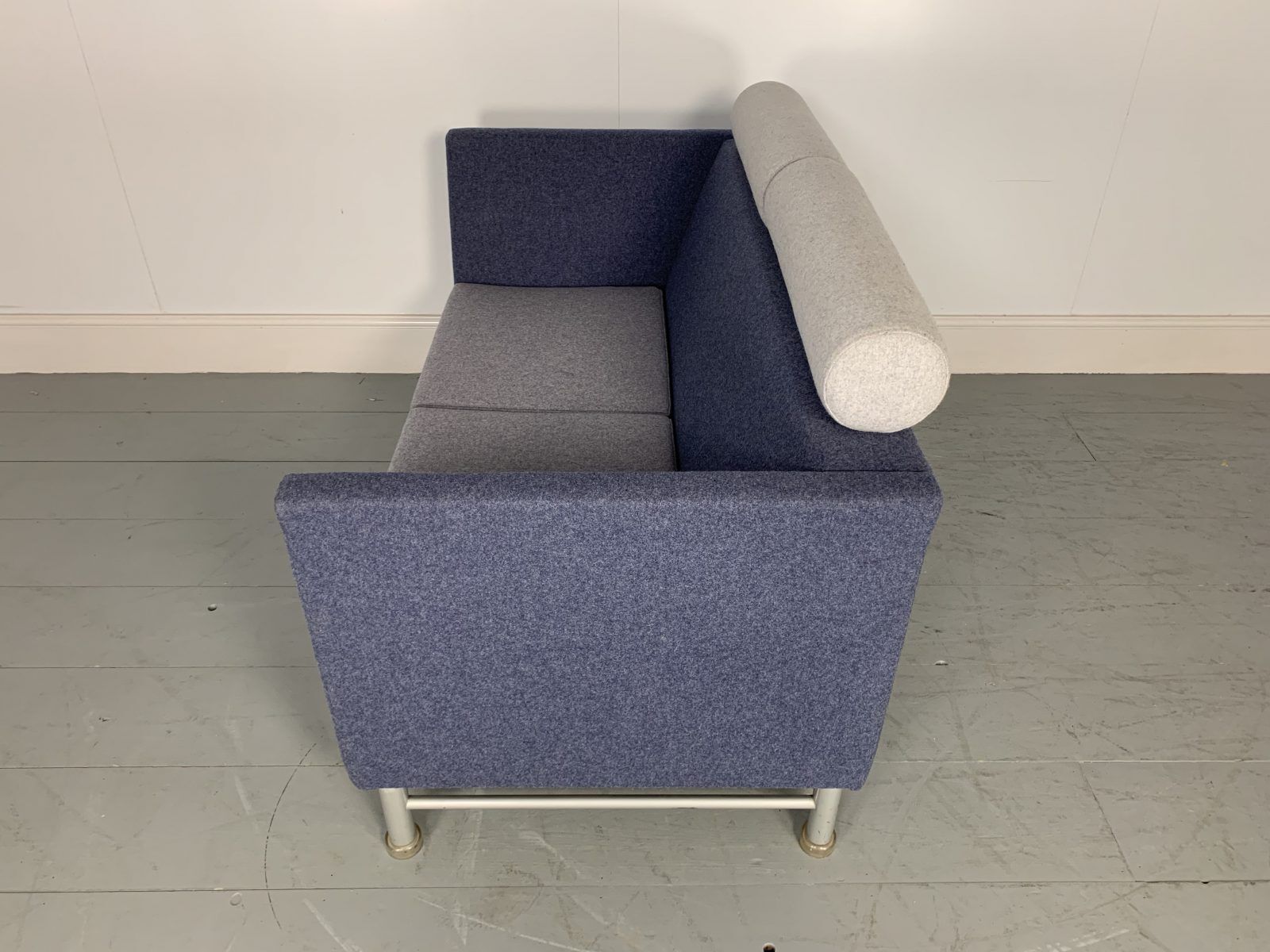 photo for sale Sublime Rare Knoll “East Side” Sofa By Ettore Sottsass In Blue And Grey Wool