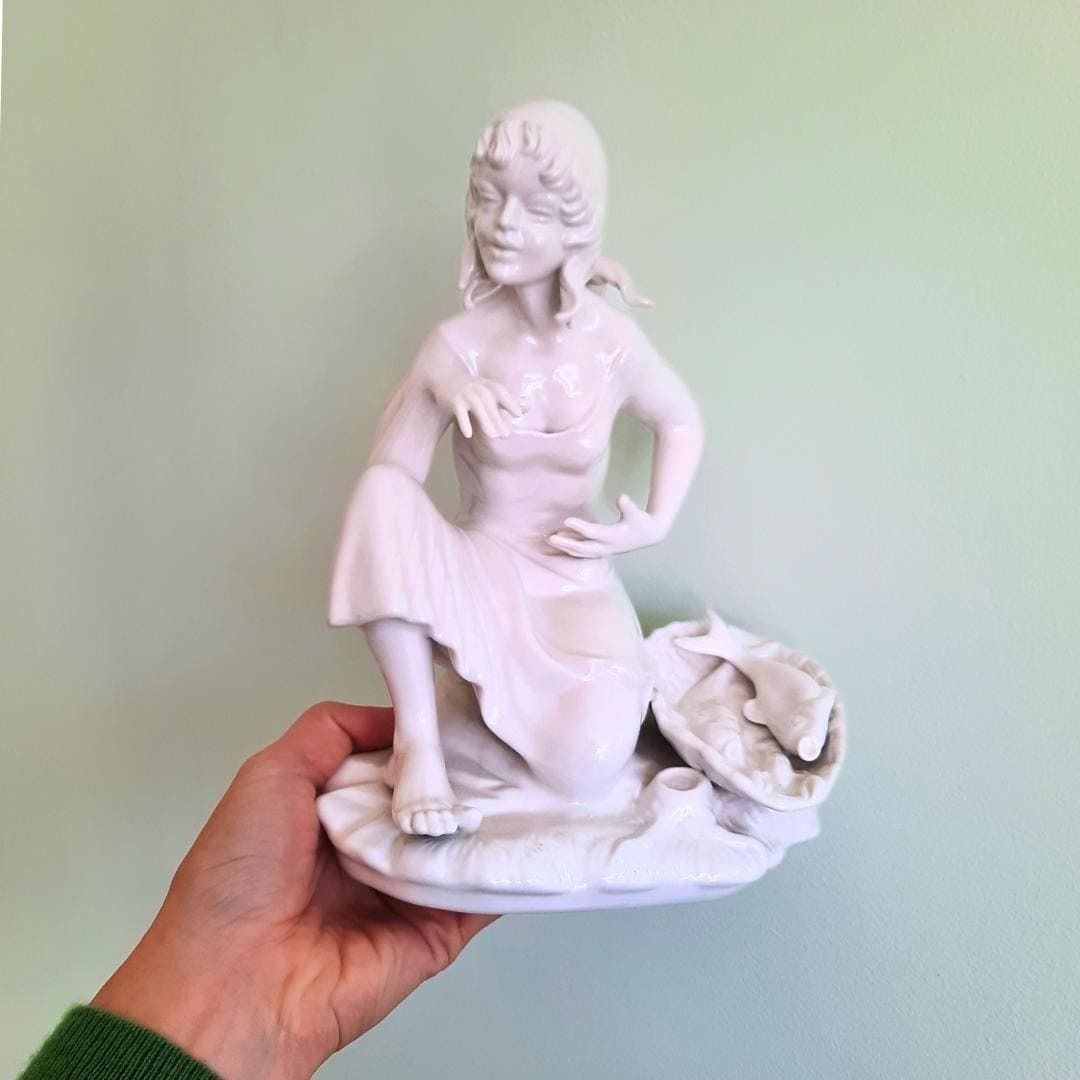 Mid Century Dresden Porcelain Woman With Fish Handcrafted photo 60.0