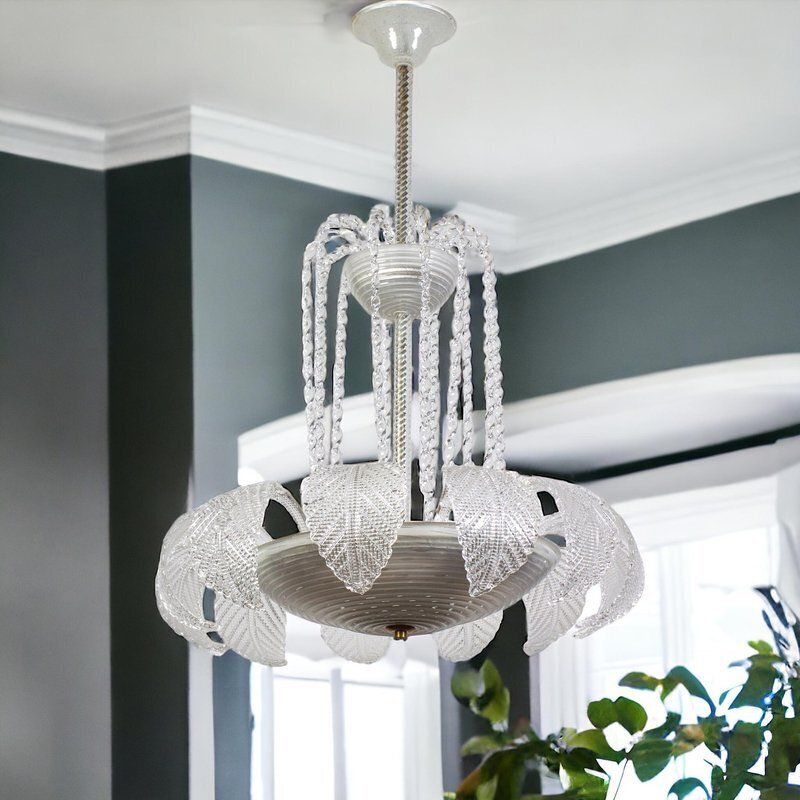 Art Deco Ninfea Murano Glass Chandelier From Barovier, Italy, 1940s photo for sale