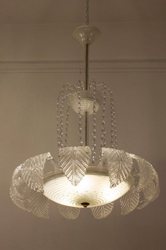 Lighting Art Deco Ninfea Murano Glass Chandelier From Barovier, Italy, 1940s photo